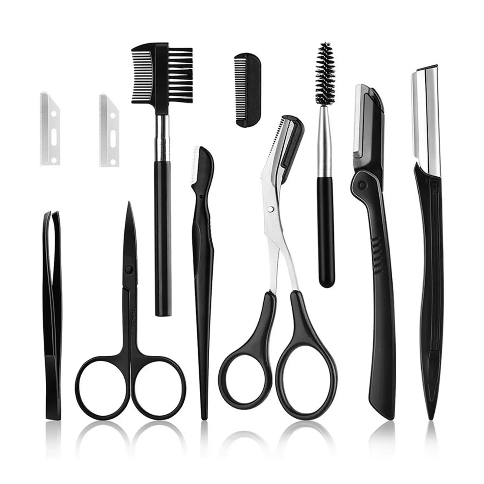 4x11 pezzi pinzette per sopracciglia forbici trimmer set kit per toelettatura sopracciglia uomo donna