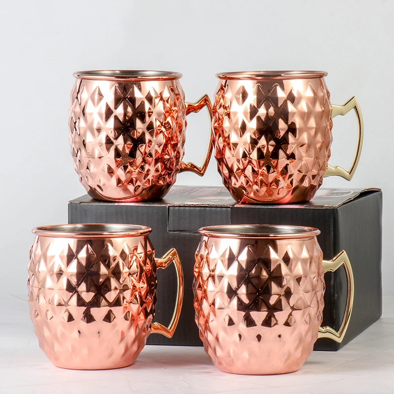 

4pcs Mug With Color Box Hammered Copper Plated Moscow Mule Mug Beer Cup Coffee Cup Mug Copper Plated Bar Accessories