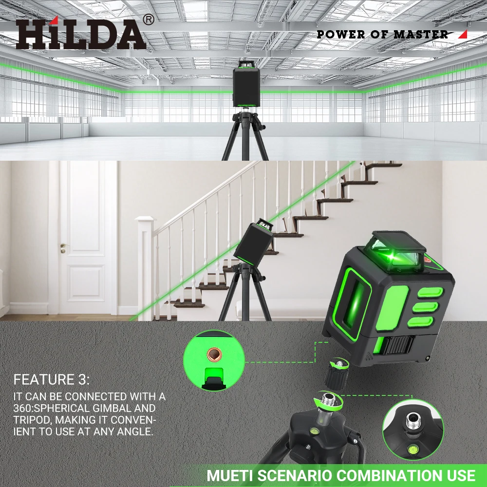 HILDA Laser-Nivelliergerät 2 Linien/5 Linien 360° Automatische Nivellierung Baustellengerät Grünes Licht Kreuzlaser Gutes Geschenk – Detail 1
