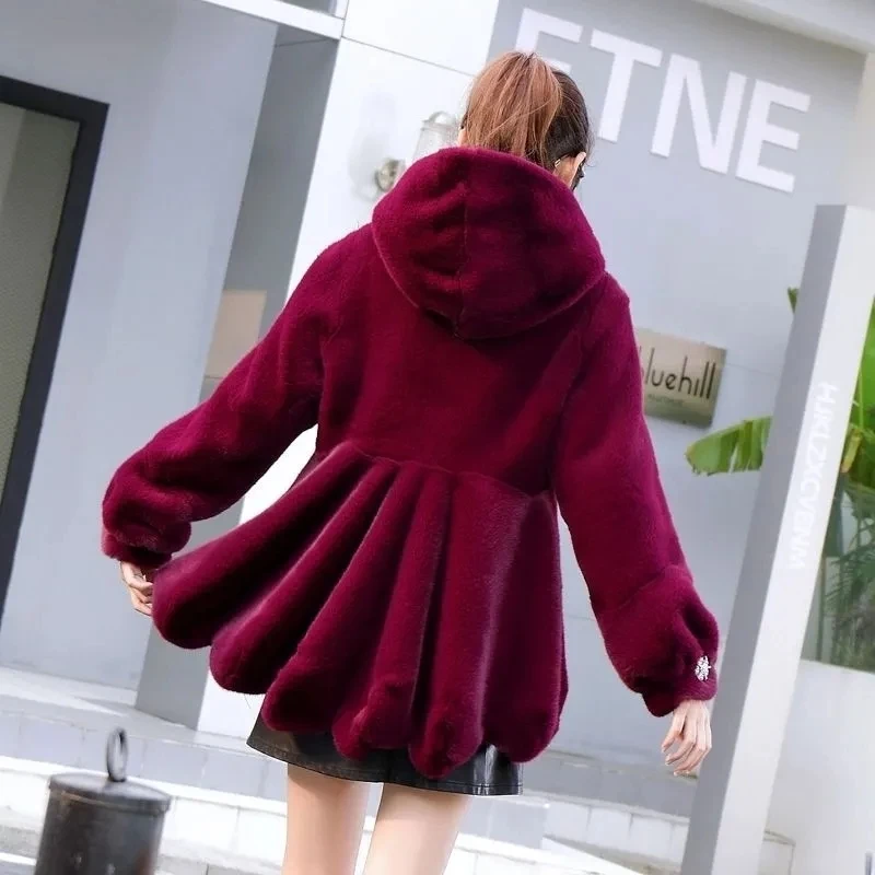 2023 Winter Imitation Mink Velvet Fur Jackets Women\'s Overcoat Loose Mother\' Hooded Jacket fleece-lined Thicke Warm Parker Coat