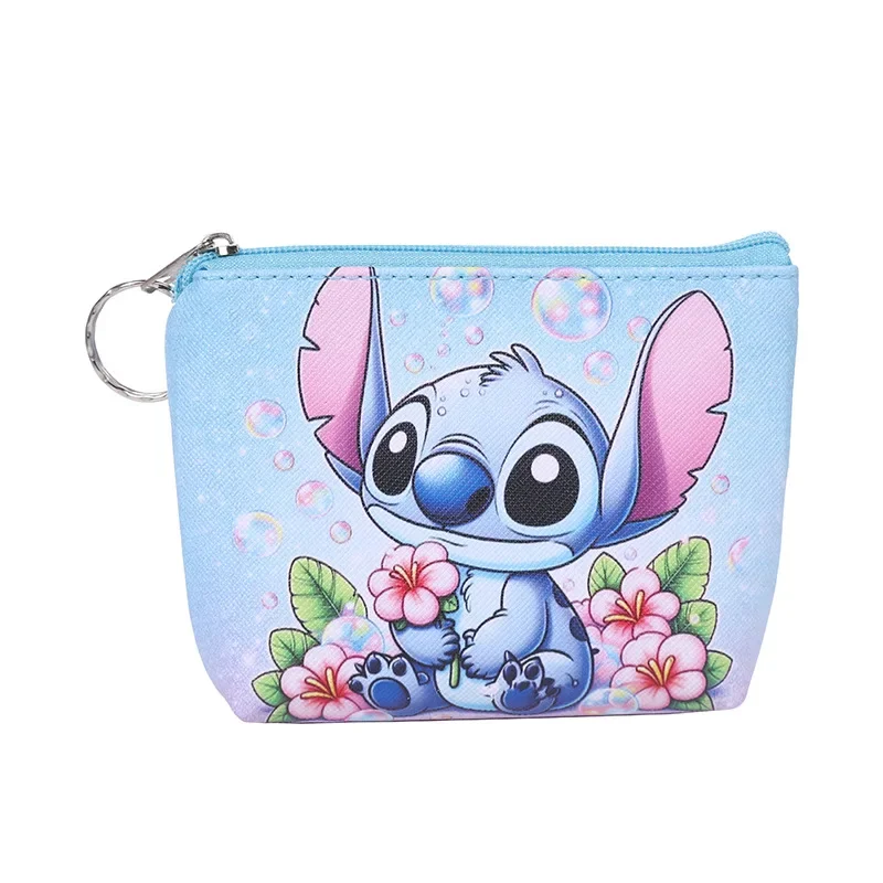 Porte-monnaie imprimé dessin animé Disney Stitch pour filles, mini sac à cartes portable, sac de rangement pour clés Kawaii, mode créative