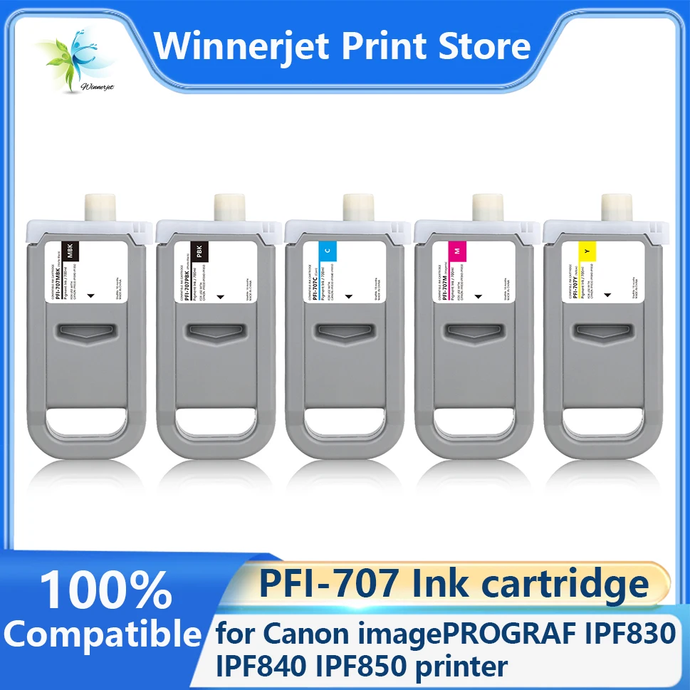 Winnerjet PFI-707 PFI707 Compatible Ink Cartridge with Pigment Ink with One Time Use Chip for Canon IPF830 IPF840 IPF850 Printer