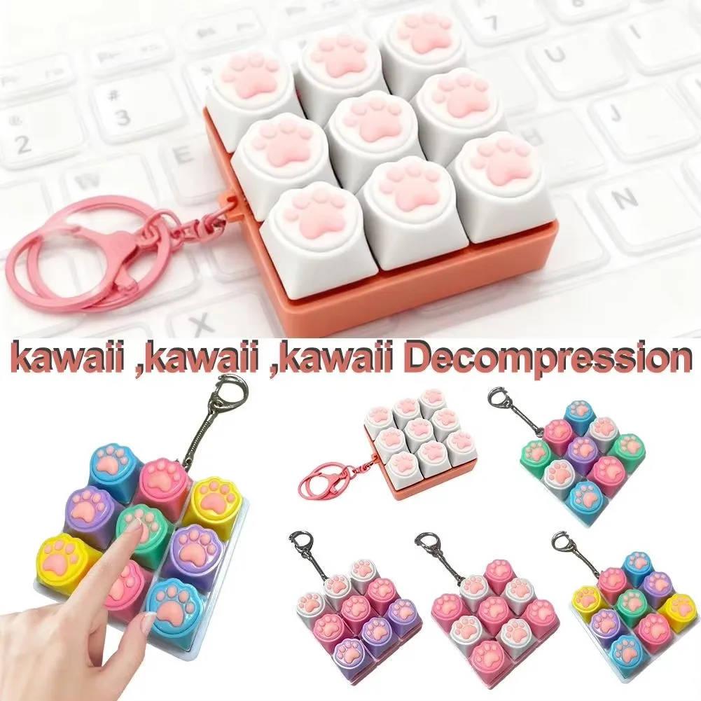 Cute Cat Claw Keychain 9 Keys Keyboard Decompression Keyboard DIY Keyboard Keychain For Adult Gifts