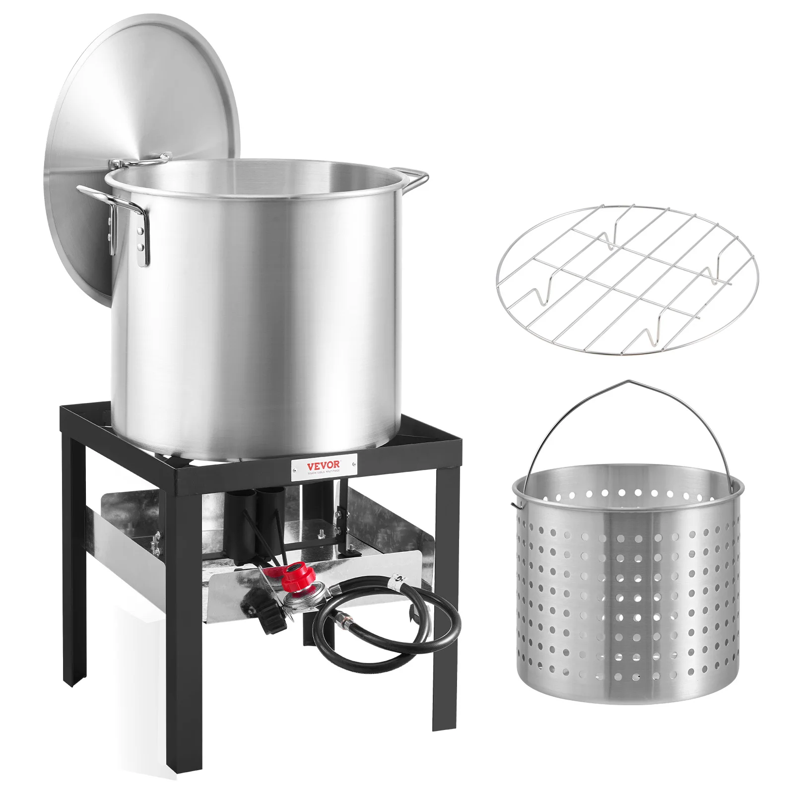 VEVOR 60/80/100Qt Seafood Boiling Kit with Strainer Cooking Set for Crab Crawfish Boiling Aluminum Stockpot with Steamer Rack