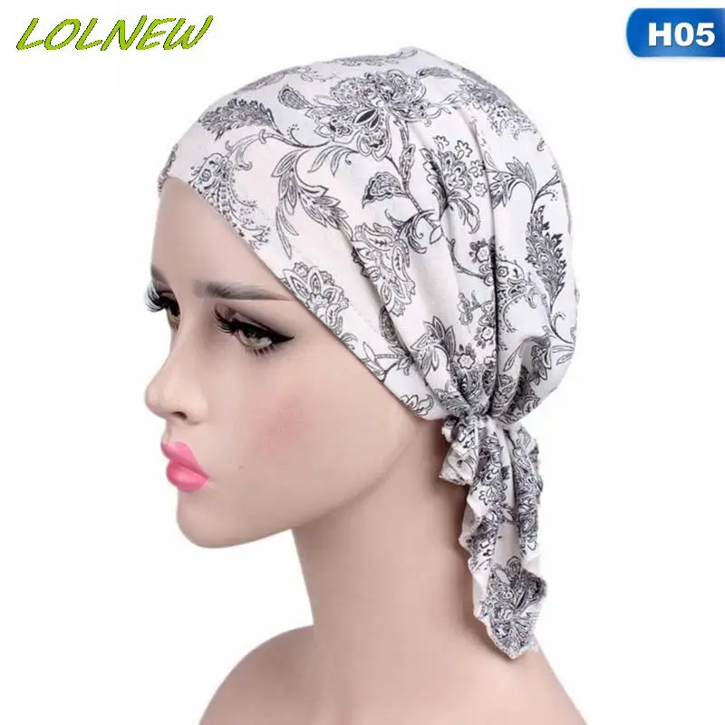 Pre-tie Style Spring Summer Brand Skullies Beanies Women Turban Chemotherapy Cap New Stretch Cotton Printing CHEMO CAP