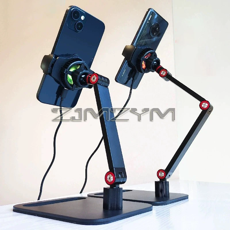 Phone Clip Cooling Radiator Smartphone Stand with 360°Rotation Ballhead Cooler Radiator Desktop Long Arm Stand Bracket