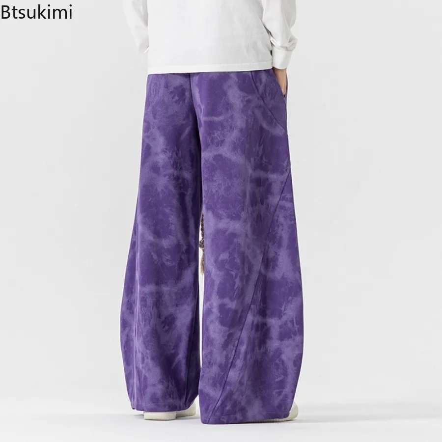 2026 New Men's Tie-Dye Casual Sweatpants Wide Leg Pants Winter Vintage Casual Loose Couple Streetwear Trousers Male Cotton Pants