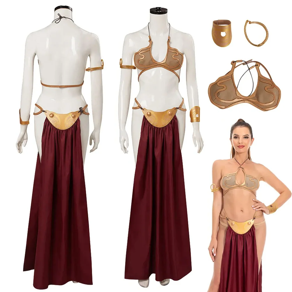 

Princess Leia Cosplay Fantasy Sexy Slave Dress Movie Space Battle Costume Disguise Bikini Set Adult Women Girls Roleplay Outfit