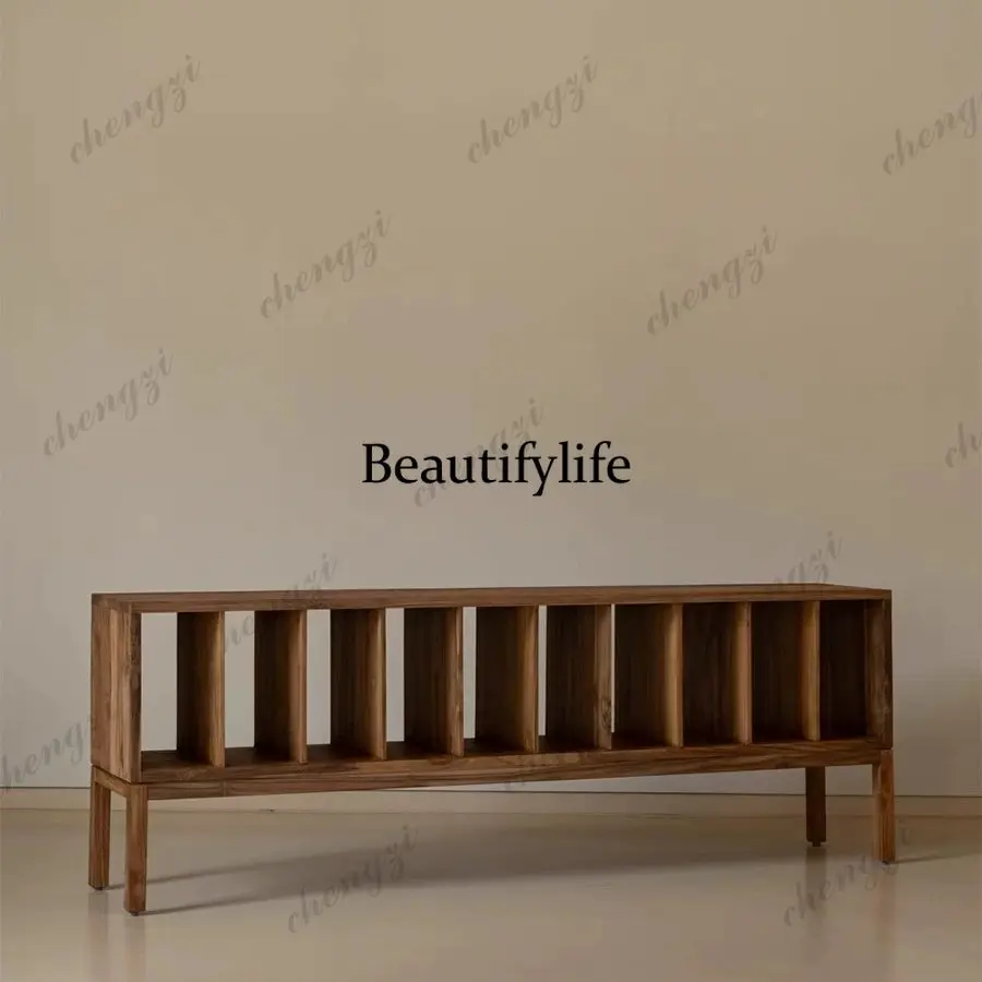 

Floor-to-ceiling partition shelf, storage rack, antique solid wood double-layer against the wall, display rack