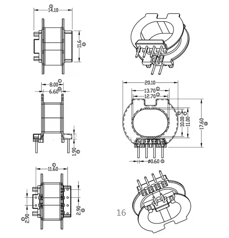 PD quick  charge ATQ23 ATQ23.7 ferrite  core PC95 material  and  bobbin Horaztional 4+2  pin 30 sets/lot