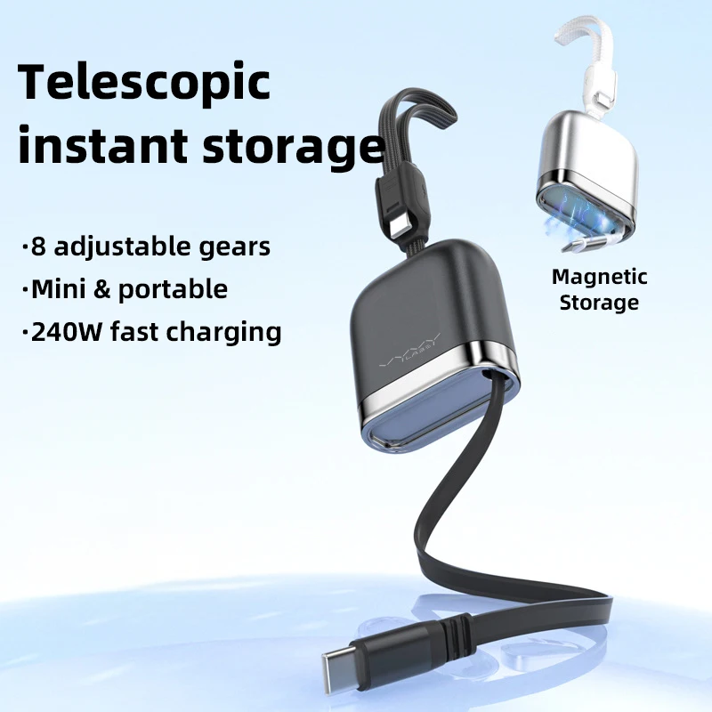 Vyvylabs 240W USB-C Einziehbares Kabel Magnetische Aufbewahrung Schnellladekabel 480Mbps Datenübertragung Einstellbare Länge Kompakter Typ C – Detail 1