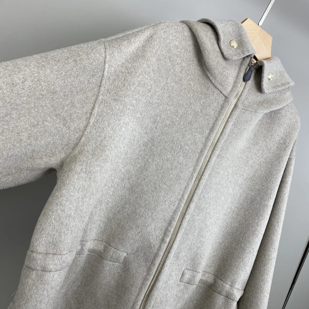 2026 Autumn Winter New Wool Cashmere Medium Long Hooded Woolen Coat