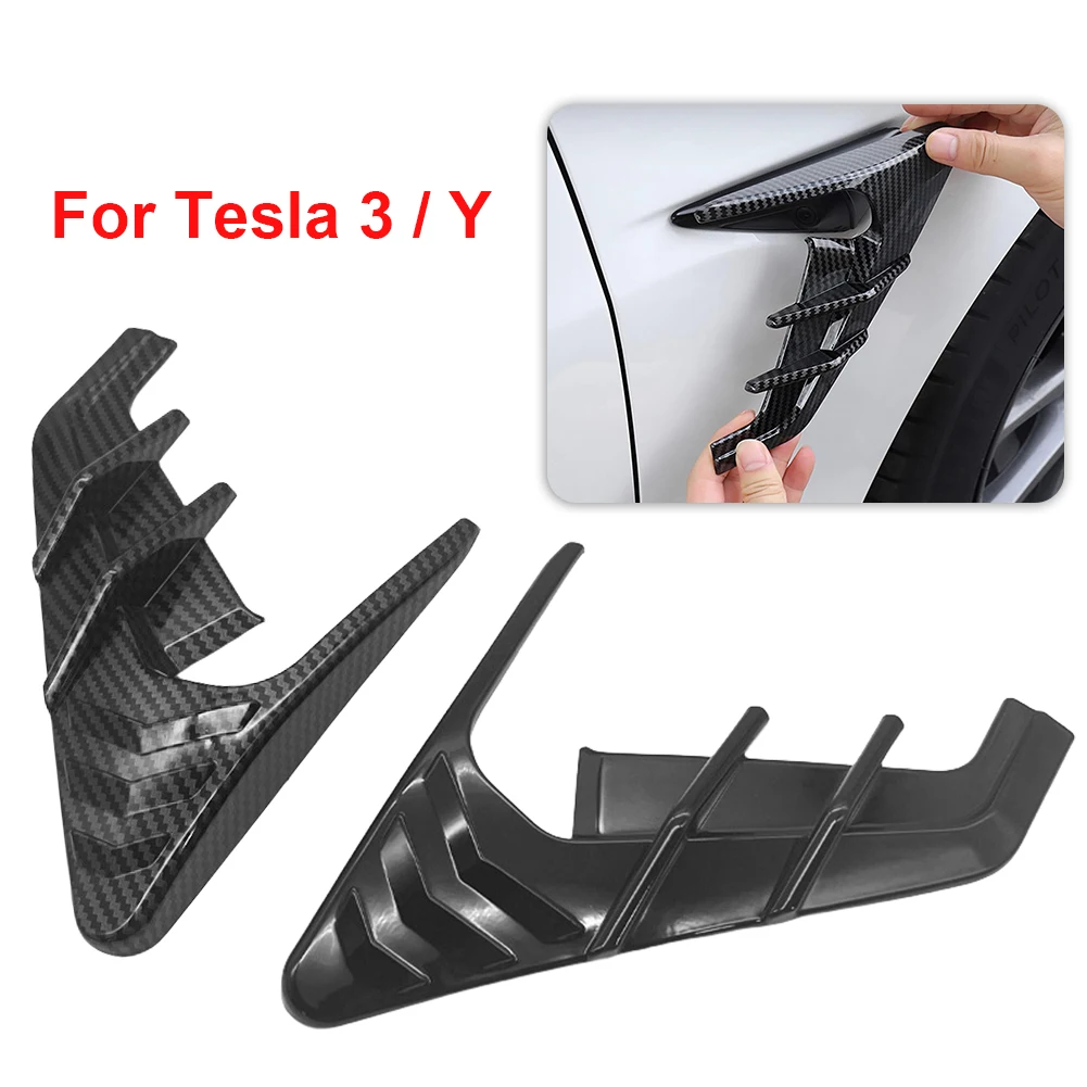 Side Camera Indicator Protection Cover Black/Carbon Fiber Car Door Camera Flanks Side Wing Panel Cover for Tesla Model 3 Model Y