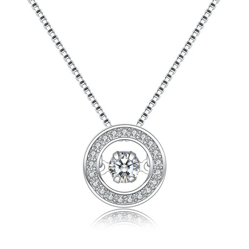 KOFSAC Trendy Dancing Stone Shiny Zircon Simple Round Pendant Lady Jewelry 925 Sterling Silver Necklaces For Women Birthday Gift