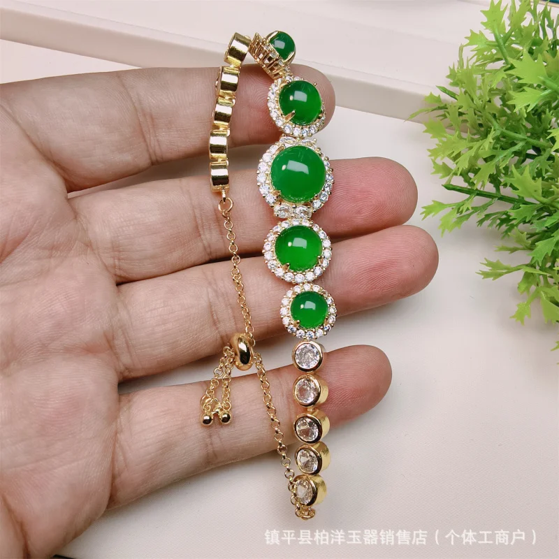 Color Chalcedony Inlaid Large Green Buddha Sweater Chain Two-Piece Set