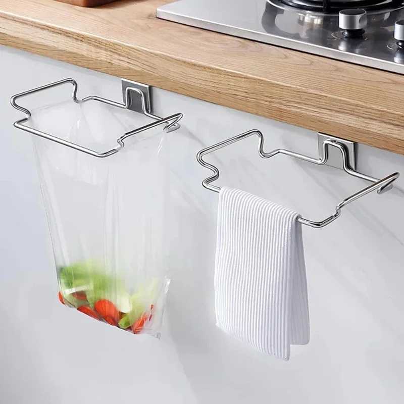 

Stainless steel hanging garbage bag rack easy to install cabinet door wall mounted garbage storage rack
