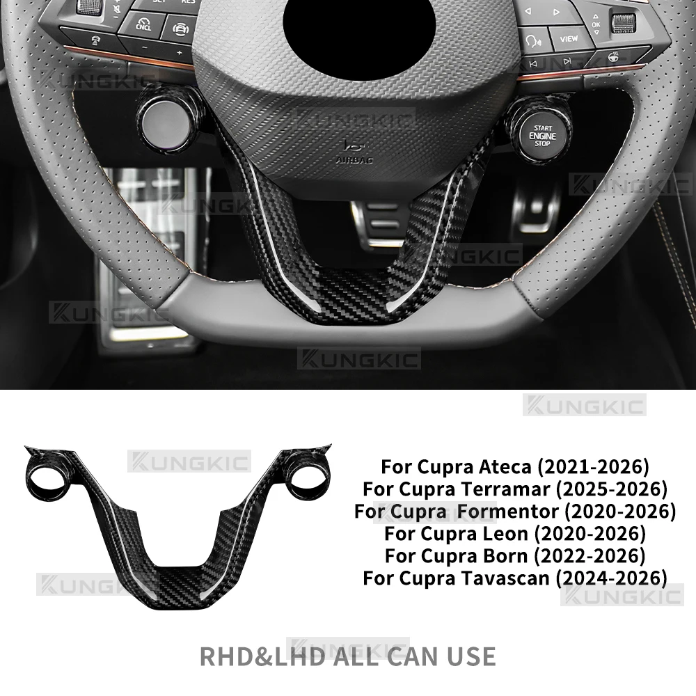 Real Dry Carbon Fiber Trim Voor Seat Cupra Formentor/Cupra Leon (2020 2021 2022 2023 2024 2025 2026),Cupra Ateca (2021-2026),For Cupra Terramar (2025-2026) Auto Stuurwiel Frame Decor