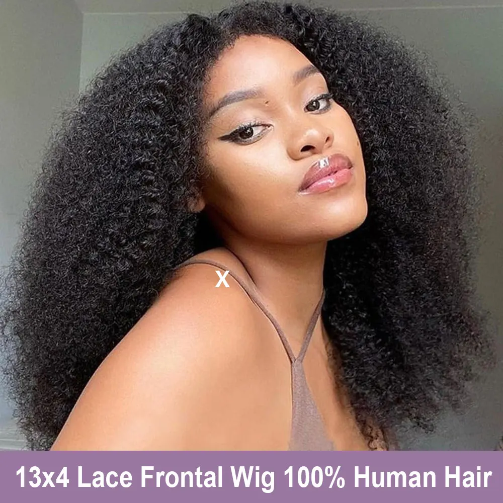 

Megeen Afro Kinky Curly 13x4 Lace Front Wig Human Hair Burmese Kinky Curly HD Transparent Lace Frontal Wig 3C4A Curls 1B Black