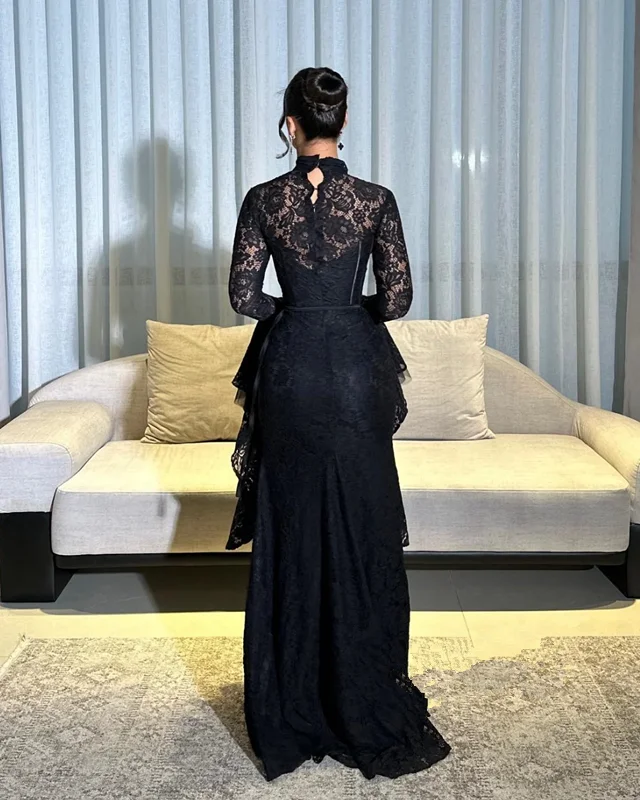 تخصيص الدانتيل الطية حورية البحر مساء اللباس الرسمي الخامس الرقبة فساتين طويلة فساتين حفلة موسيقية رائعة الطراز الحديث Pastrol للجنسين