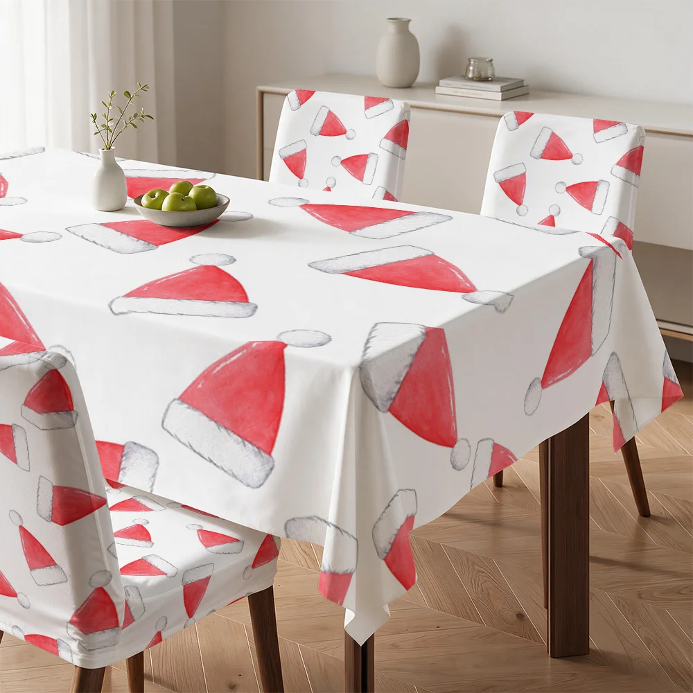 Christmas Santa Hat Tablecloth and Chair Covers Festive Dining Decor for Holiday Party Table Setting