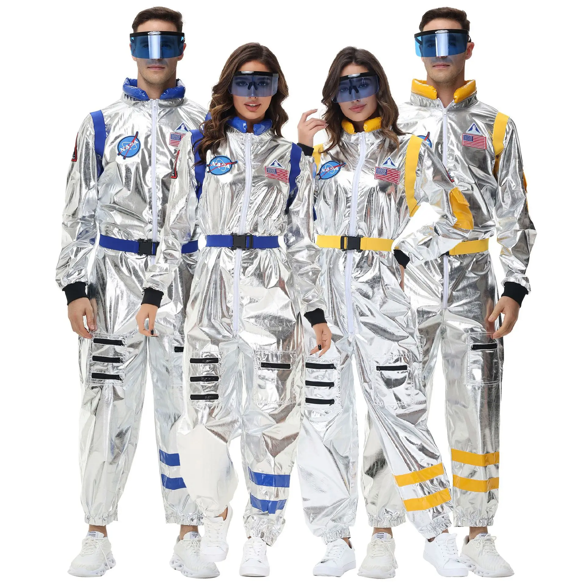 

Silver Flight Astronaut Costumes For Adults Kids Spaceman Jumpsuit Suit With Pants For Halloween Party Fantasia Dress Cosplay