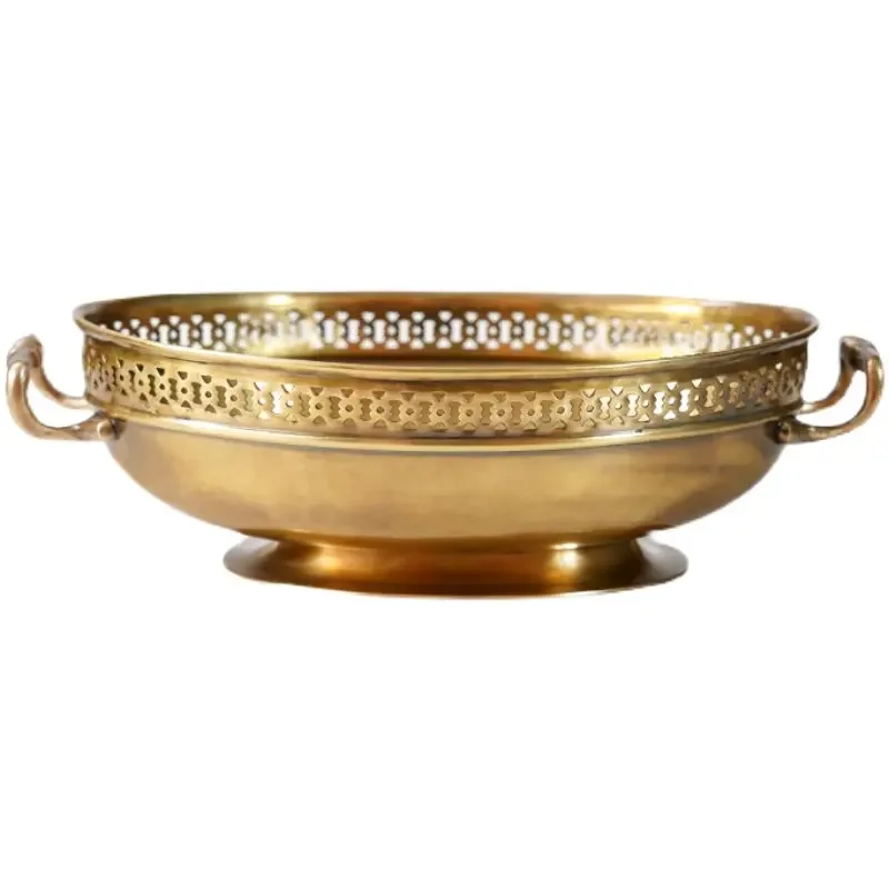 Brass oval handle fruit plate fruit basket luxury European large fruit bowl decorative storage