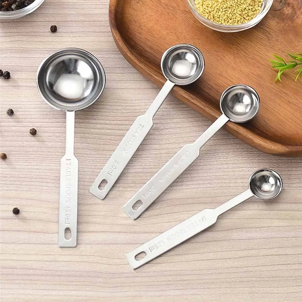 4Pcs Stainless Steel Measuring Spoons Set Teaspoon Stackable Spoon Coffee Sugar Scoop Ergonomic Grip Reusable