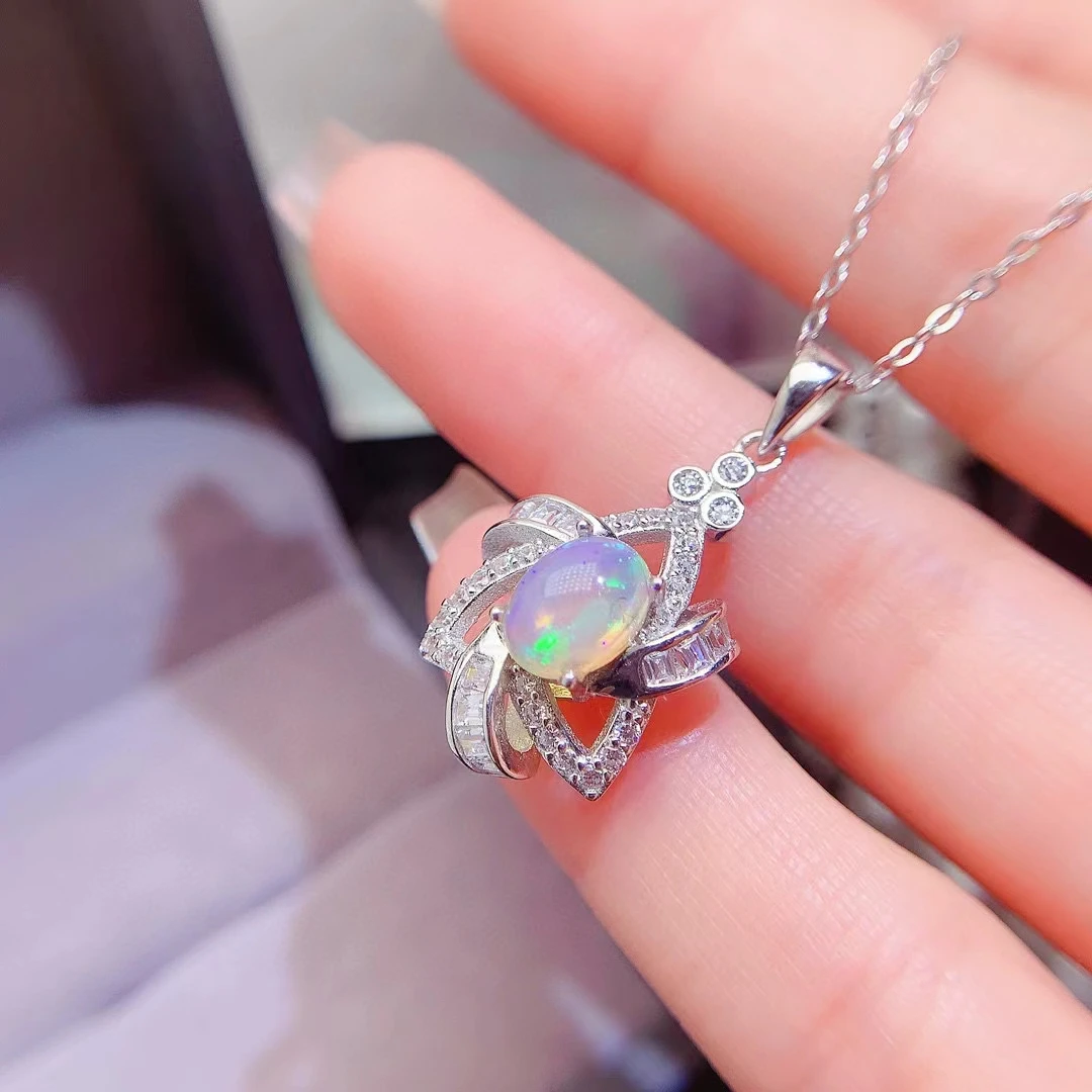 Elegant Design 925 Silver Opal Pendant 6mm*8mm Natural Australian Opal Necklace Pendant with 18K  Gold Plated