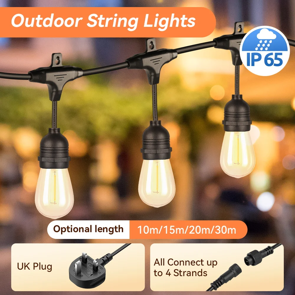 Outdoor String Light 10M 15M 20M 30M String Lamp Replaceable E27 Bulb for Birthday Party Christmas Family Atmosphere Decor 220V