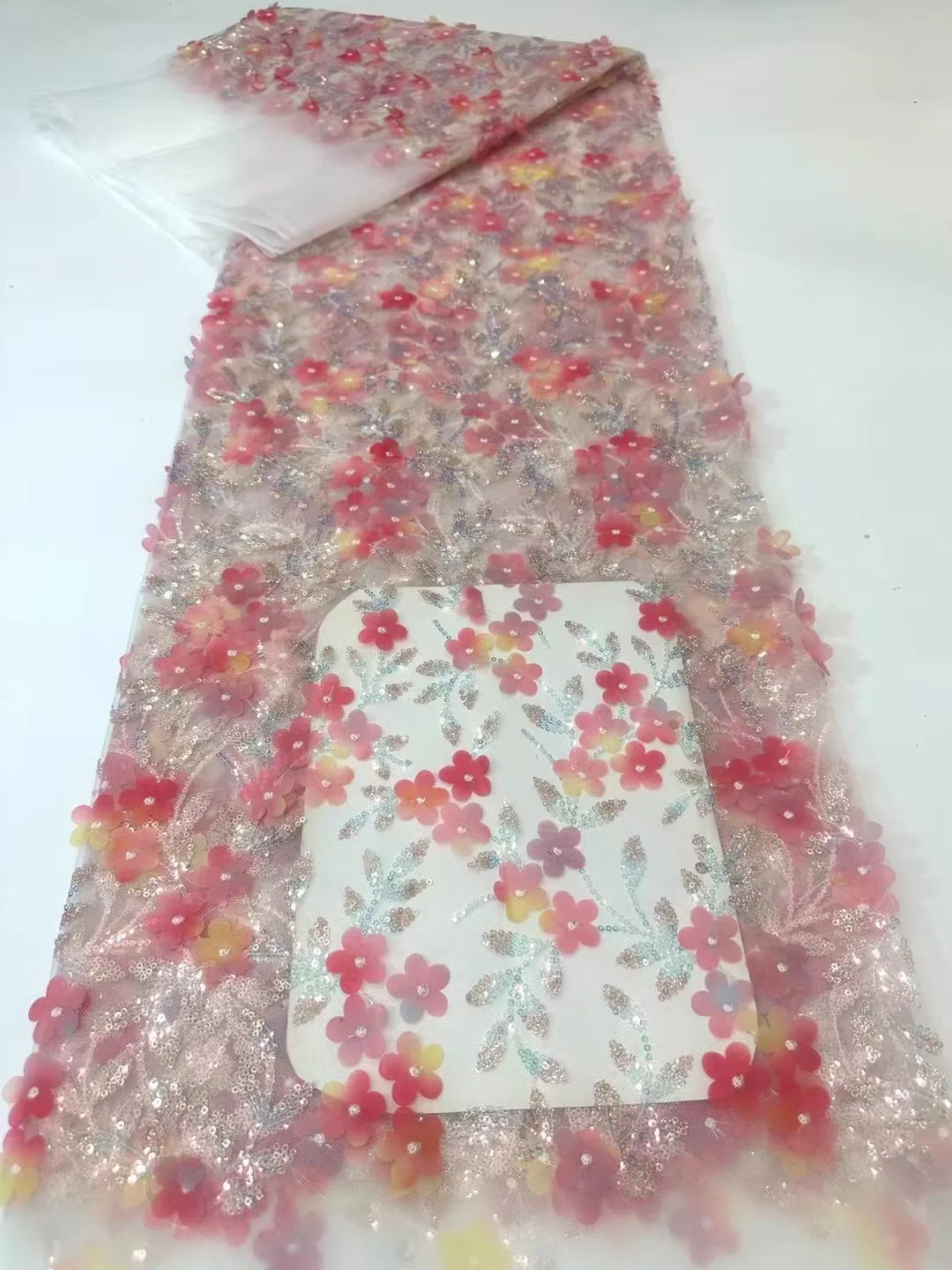 

3D Floral African Bridal Beaded Lace Fabric 2025 Latest French Nigerian Sequin Lace Fabric Bridal Wedding Dress Sewing Material