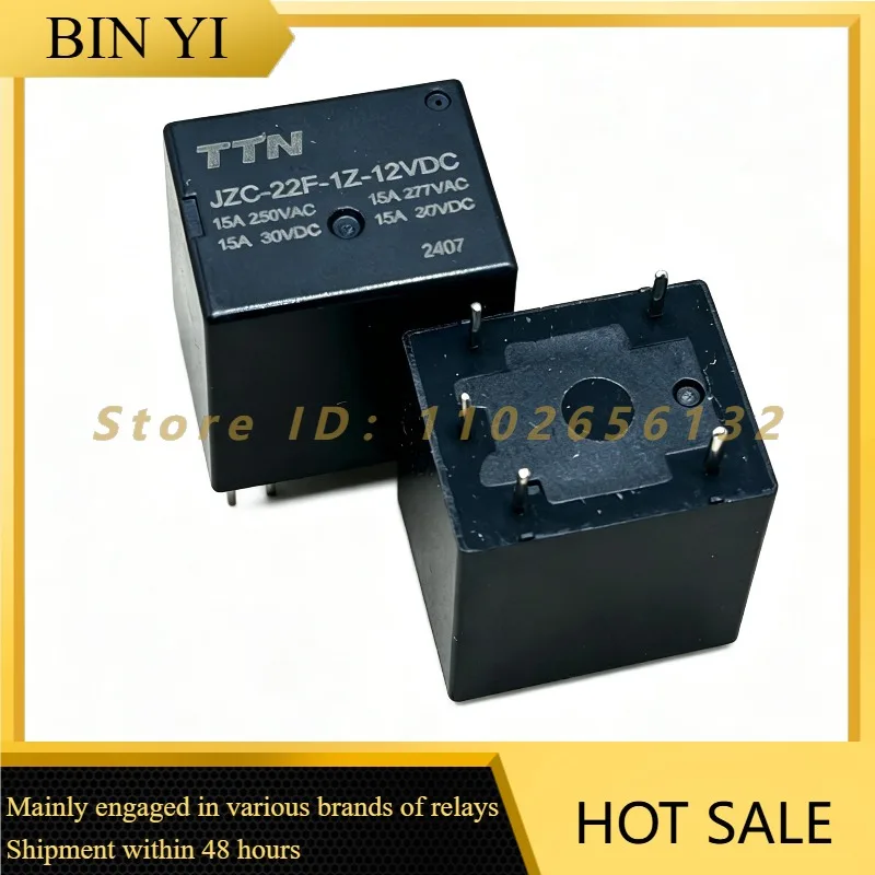 JZC-22F-1Z-12VDC Power Relay 12VDC Coil 15A 250VAC SPDT 5 Pin PCB Mount General Relay