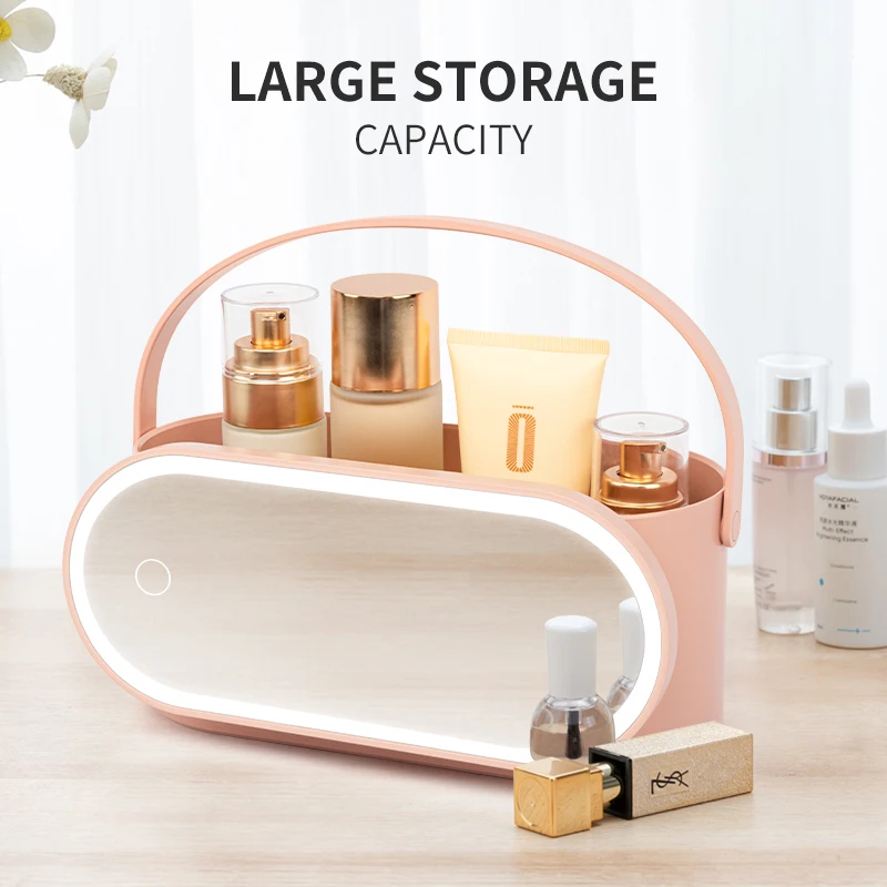 صندوق مكياج محمول باليد، حقيبة زينة LED مع بطارية 1500 مللي أمبير في الساعة 5200 كلفن ضوء أبيض حقيقي، منظم مستحضرات التجميل للسفر مع مرآة #3