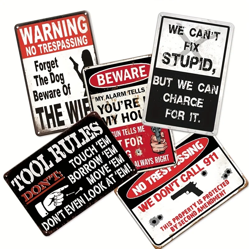 Decorative Sign& Plaque 5pcs Vintage Metal Signs for Man Cave Decoration, Humorous Warning Signs for Garage, Rustic Wall Art for