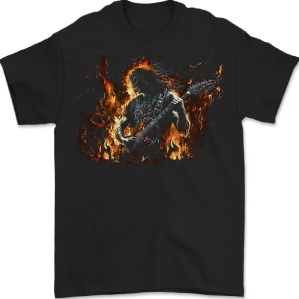 

Satanic Rocker Rock n Roll Heavy Metal Guitar Skull Mens T-Shirt 100% Cotton