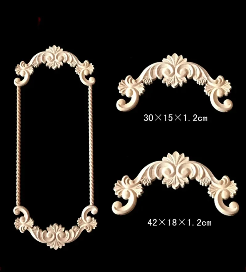 Wooden Carved Corner Flower Applique Unpainted Frame for Cabinet Decor Wood Mirror Decorative Decal for Furniture Onlay Moulding