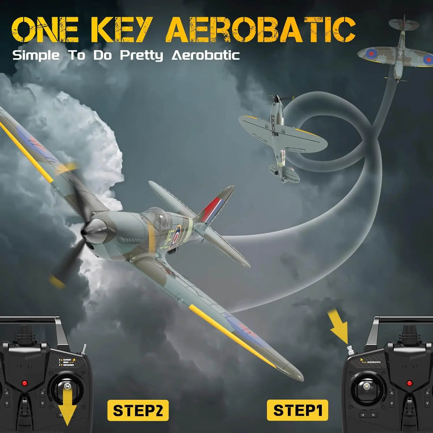 VOLANTEXRC Spitfire RC Plane - 4CH with Gyro, 3 Modes, 2 Batteries, 656ft Range, Ready to Fly for Beginners & Adults view 4