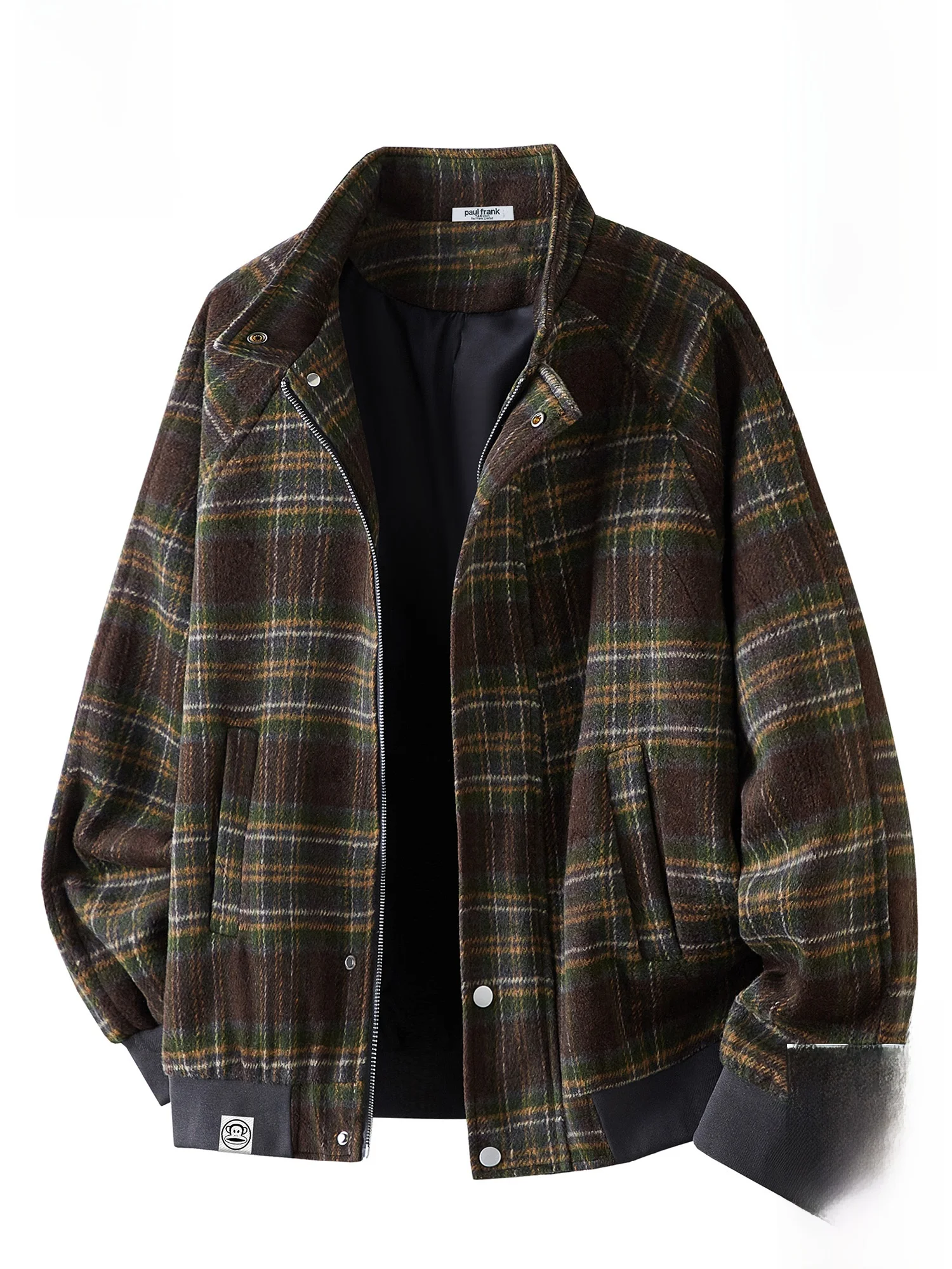 

PaulFrank Lazy Sle Plaid Casual Jaet Men Winter New Thiened Stand Collar Coat Loose Fit Button Decorated Polyester Fiber
