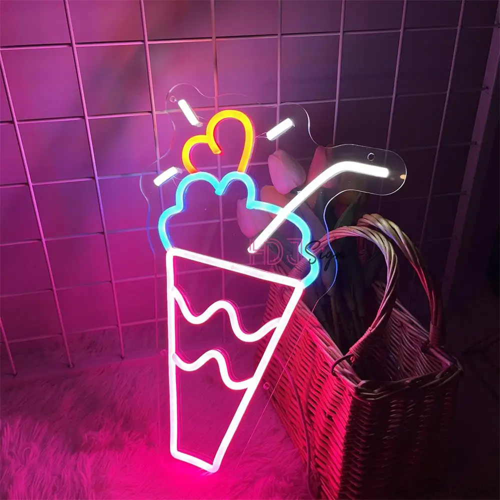 Ice Cream Milkshake Neon Sign Custom led Neon Lights sign For Shop Name Room Decorations Personalized Wall Decor Neon Lamps