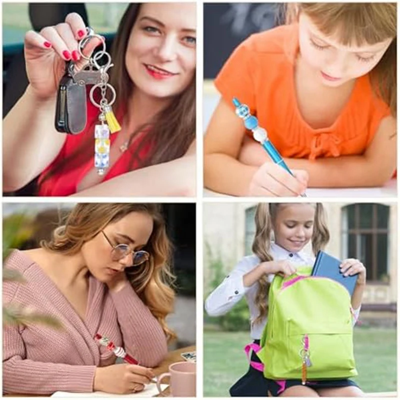 20Pcs Beaded Pens 20Pcs Beaded Keychain Rods, DIY Keychain Supplies Pen Making Supplies Parts With Tassels For Craft Projects