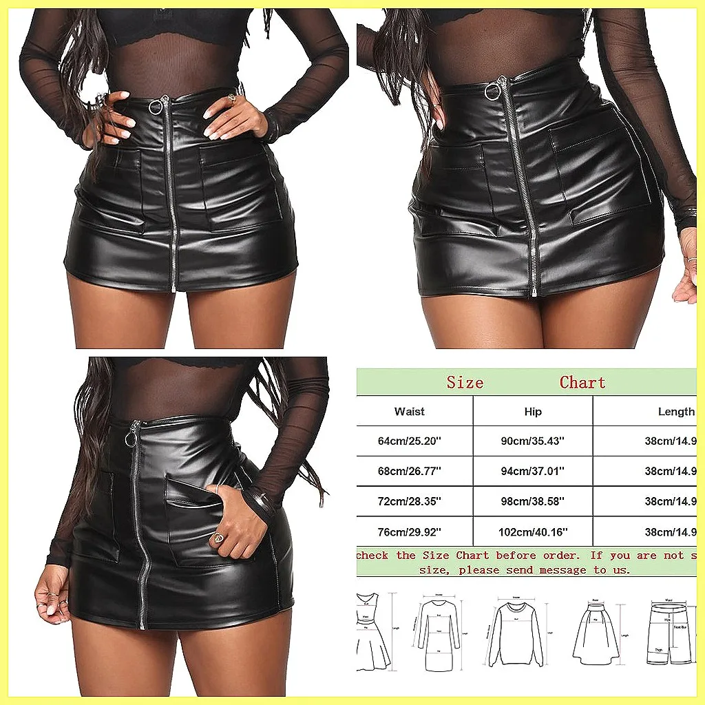 High Waist Faux Leather Pencil Skirt for Women, Sexy Mini Skirt Fashion Streetwear 2024
