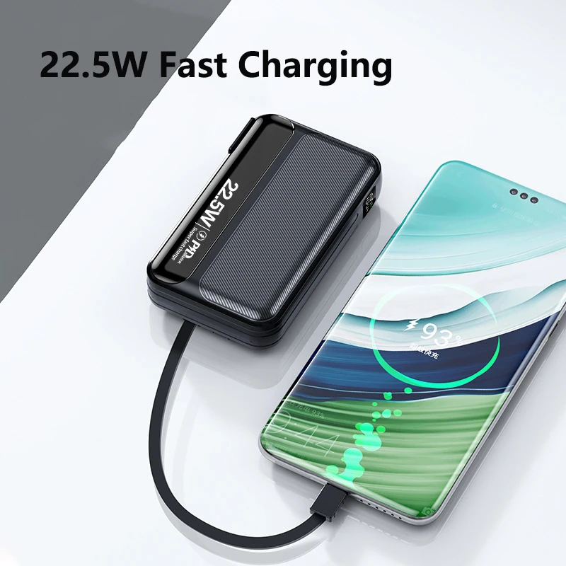 Power Bank 20000mAh With Cable Plug Wall Charger 22.5W Fast Charging Powerbank for iPhone Samsung Huawei Xiaomi External Battery