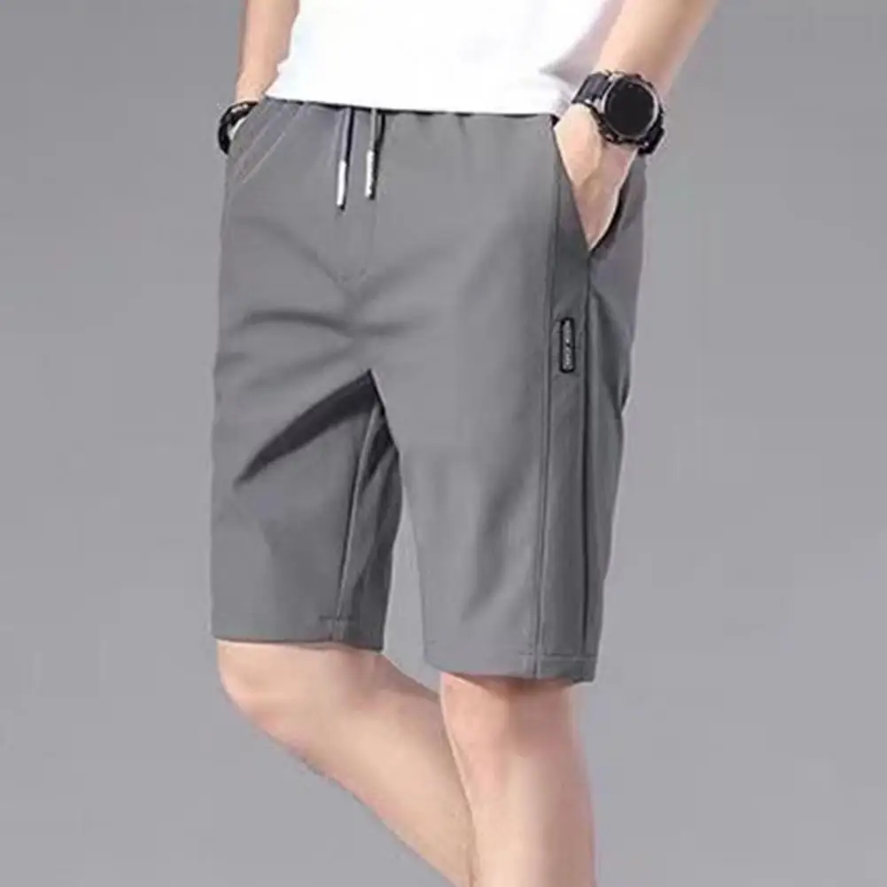 2022 Summer Men\'S Sports Shorts Solid Color Straight Pattern Loose Type Elastic Waist Drawstring Casual Shorts Jogging Pants