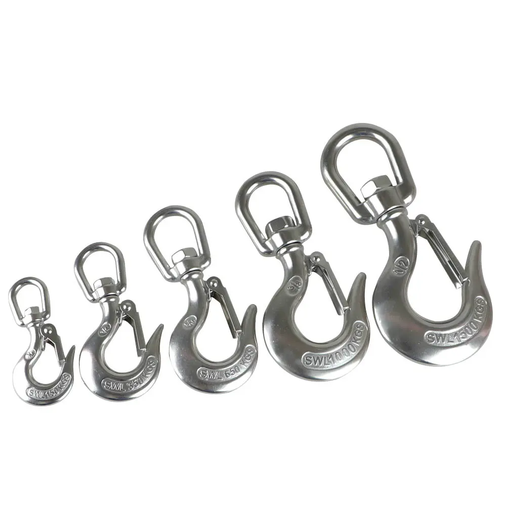 HQ 0.15-1.5T Heavy Duty Marine Grade 316 Stainless Steel Lifting Chain Hoist Eye Swivel Cargo Hook with Latch