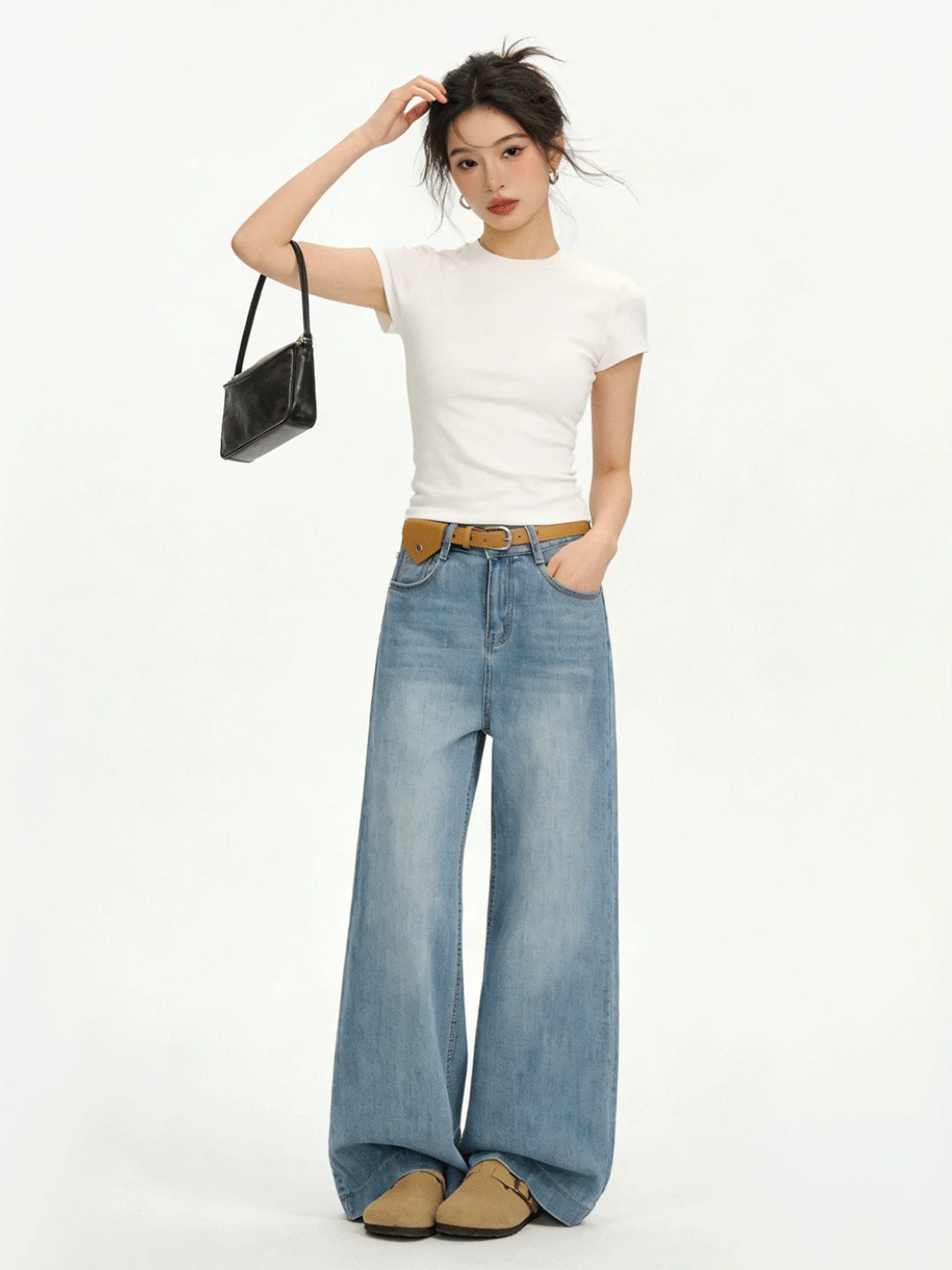 

High Waist Korean Sle Vintage Draped Soft Denim Wide Leg Pants Spring 2026 New Versatile Commute Slimming Simple Jeans