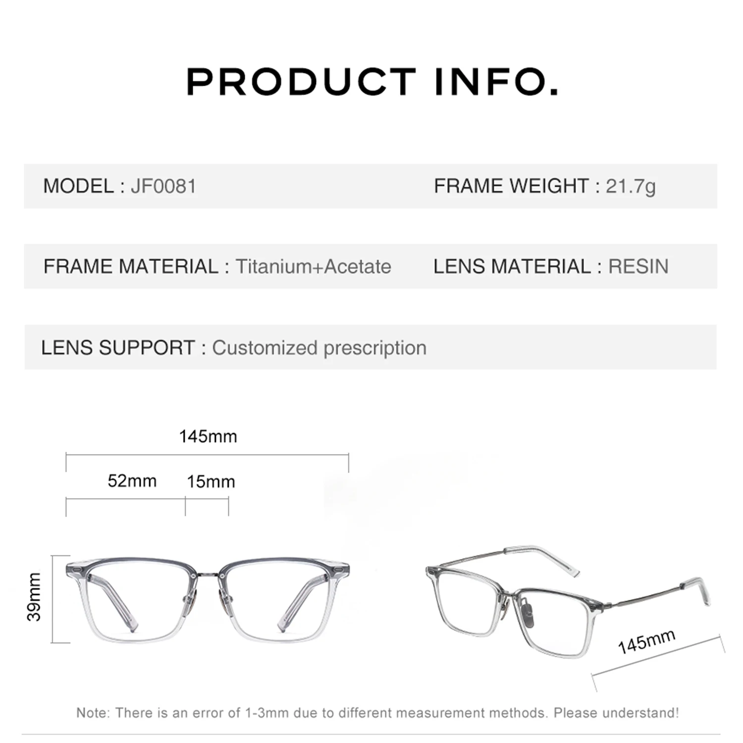 CAPONI Fashion Glasses Frame For Men Titanium Acetate Blue Light Blocking Spectacles Original Brand Designer Eye Glasses JF0081