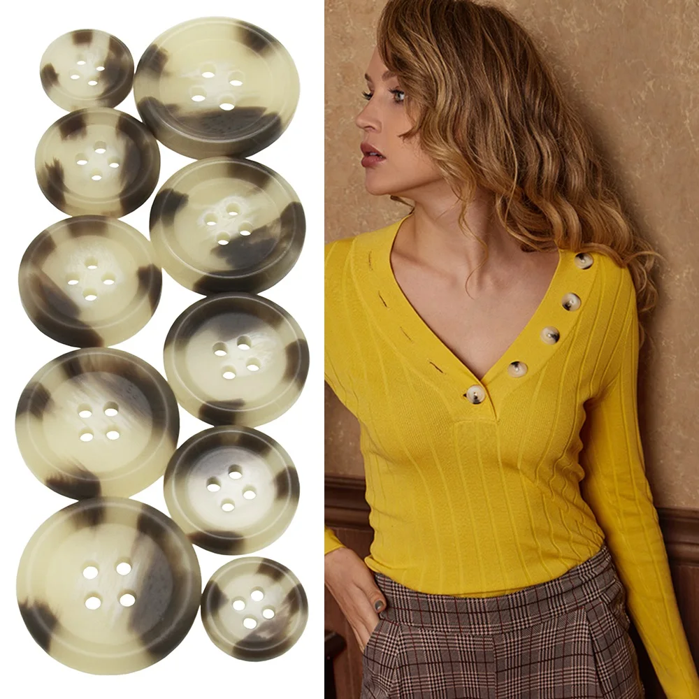10PCS/30PCS Resin Round Piping Suit Buttons 4 Holes 18mm-30mm Sewing Accessory for Shirt Windbreaker Clothing Pattern Button view 6