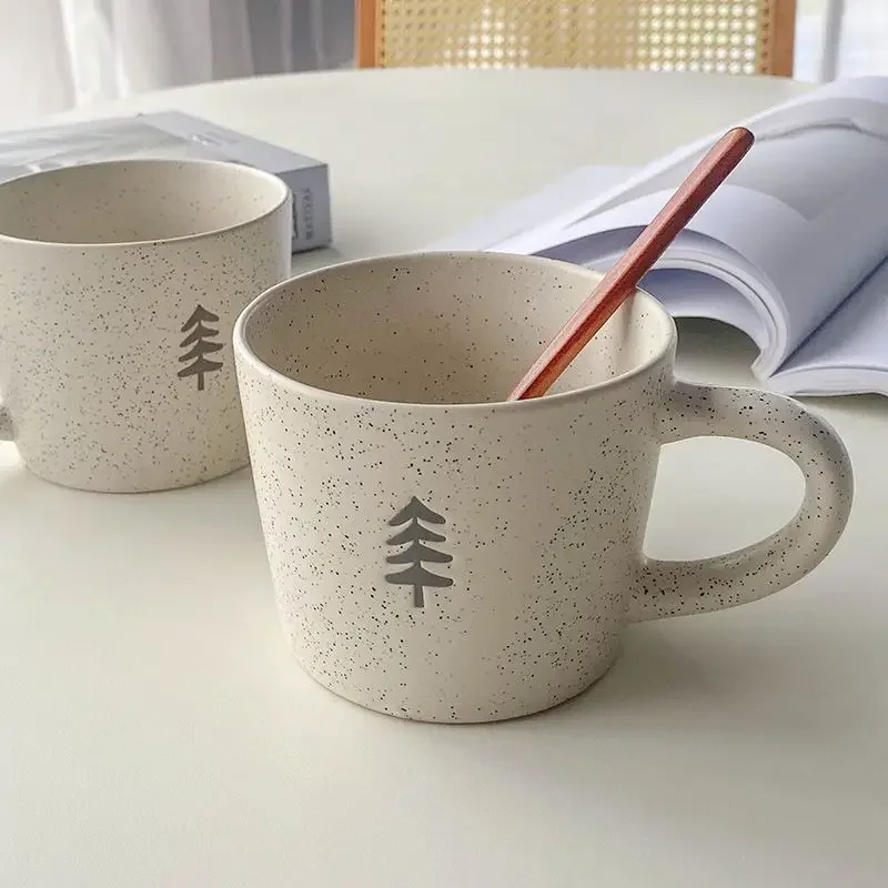 Japanese Ceramic Mug, High-value Coffee Mugs, Pine Tree Pattern Oat Breakfast Milk Kawaii Cup, Couple Tea Cups As Birthday Gift