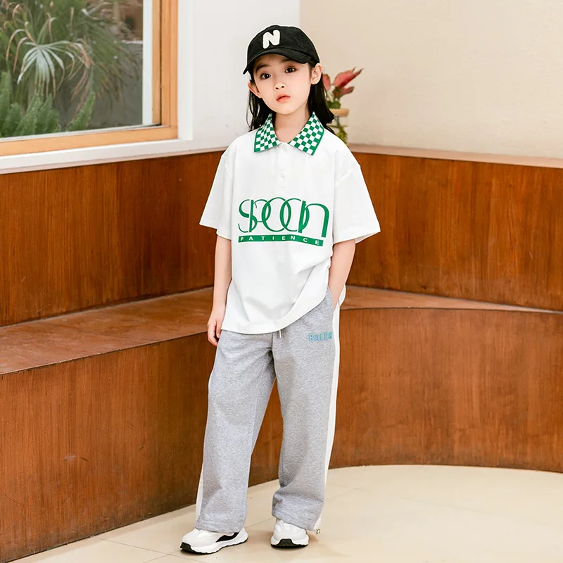 Korean Summer Teenager Girl Tracksuit Children Girl Short-Sleeved T-Shirt Tops+Sports Pants Child Jogger Workout Set 5-14Yrs