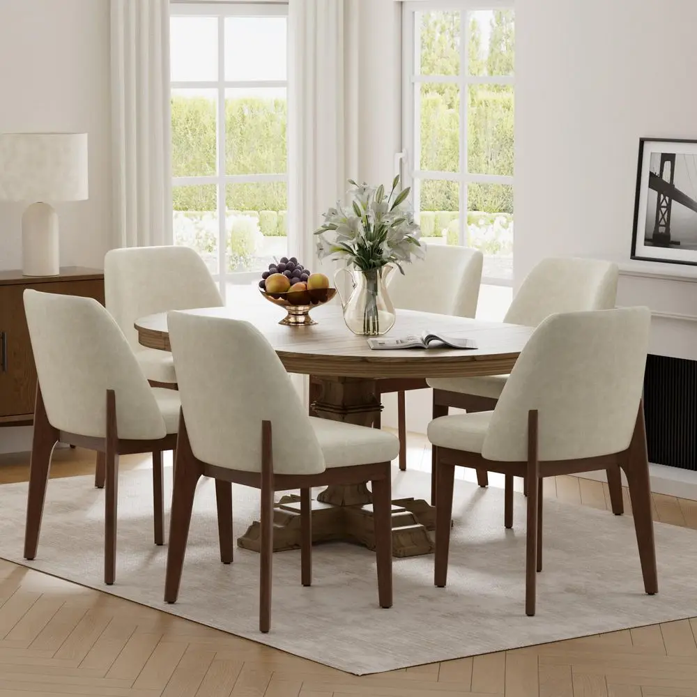 

Modern Dining Chairs, Faux Leather Kitchen Chairs with Wood Legs, Upholstered Side Chair for Kitchen Dining Room Beige, Set of