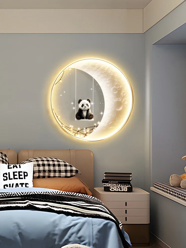 Children's room bedroom bedside wall lamp decorative painting creative room wall warm healing panda led ambient light painting